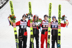 Clemens Aigner, Ulrich Wohlgenannt, Jan Hoerl, Stefan Kraft (AUT); Lahti (FIN) 26.02.22; Foto: Konstanze Schneider