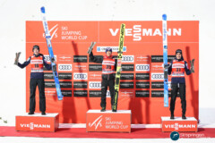 Ziga Jelar (SLO), Stefan Kraft (AUT), Timi Zajc (SLO); Skifliegen Oberstdorf 19.03.22; Foto: Konstanze Schneider